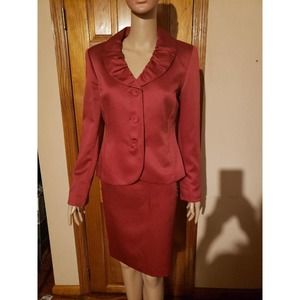 Kasper Women Lined Red with Skirt Suit Size 8